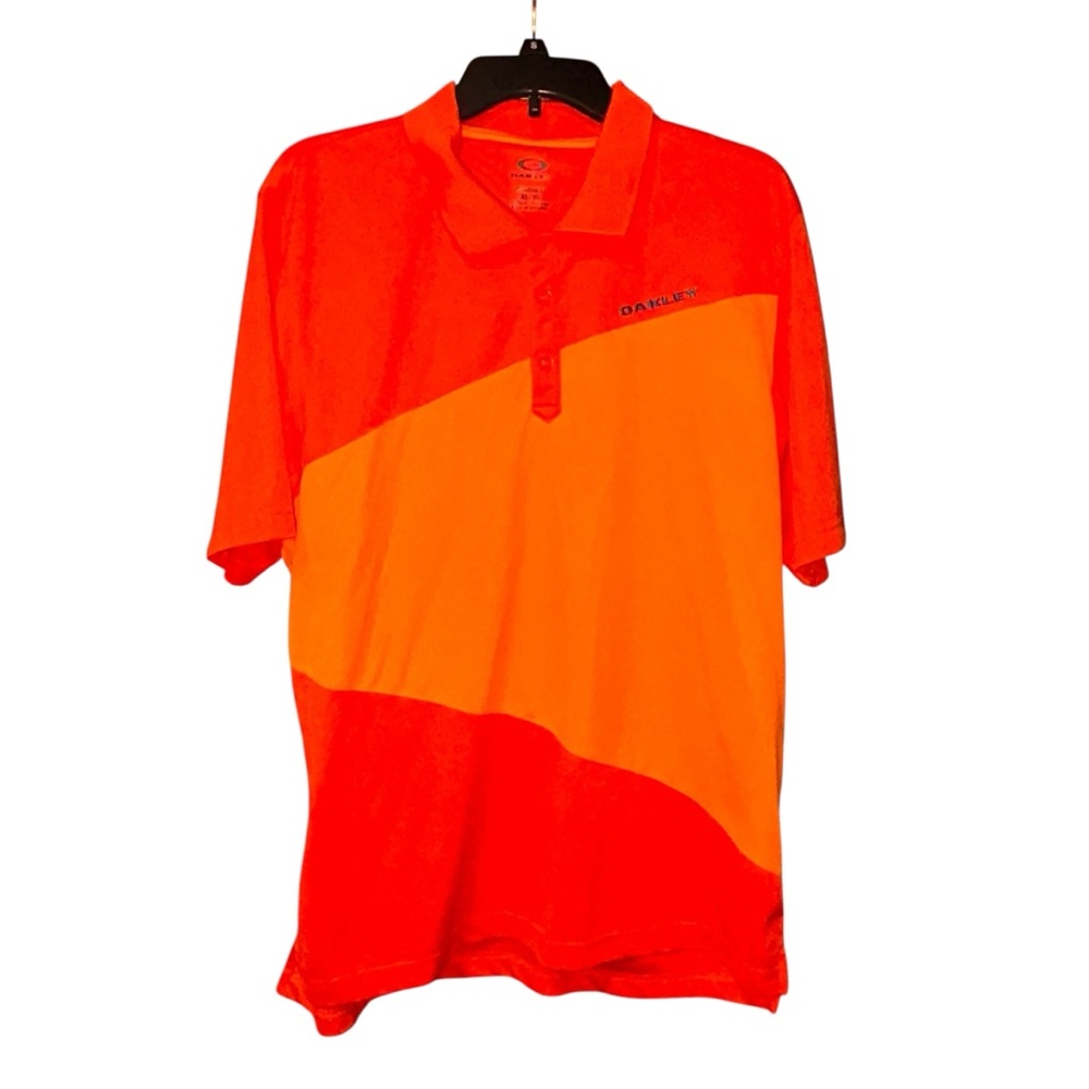 Oakley Men’s Orange Colorblock‎ Polo Shirt XL Regular Fit Performance Golf